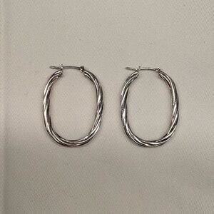 Textured Sterling Silver Hoop Earrings 925 Oval 1.25” Lightweight
